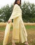 Cotton Silk Zari Woven Lemon Dress Material with Dupatta