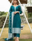 CHIKANKARI WOVEN COTTON GREEN DRESS MATERIAL WITH COTTON SILK DUPATTA