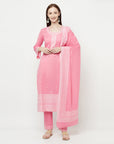 COTTON WOVEN CHIKANKARI PINK DRESS MATERIAL WITH DUPATTA