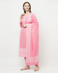COTTON WOVEN CHIKANKARI PINK DRESS MATERIAL WITH DUPATTA