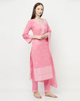 COTTON WOVEN CHIKANKARI PINK DRESS MATERIAL WITH DUPATTA