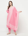 COTTON WOVEN CHIKANKARI PINK DRESS MATERIAL WITH DUPATTA