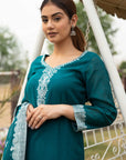 CHIKANKARI WOVEN COTTON GREEN DRESS MATERIAL WITH COTTON SILK DUPATTA