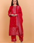Chand Tare winter suit in vibrant zari red From Safaa India