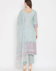 ORGANIC COTTON WOVEN SEA GREEN DRESS MATERIAL WITH DUPATTA