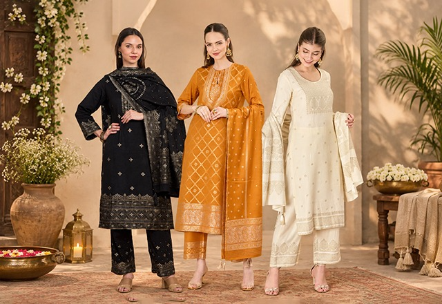 Indian women wearing simple suits with elegant and minimal detailing
