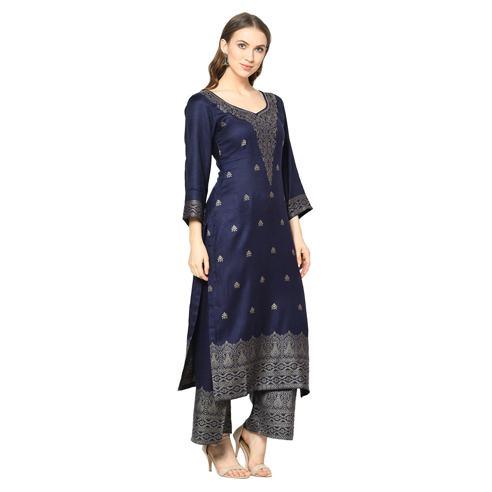 Acro Wool Navy Dress Material with Stole