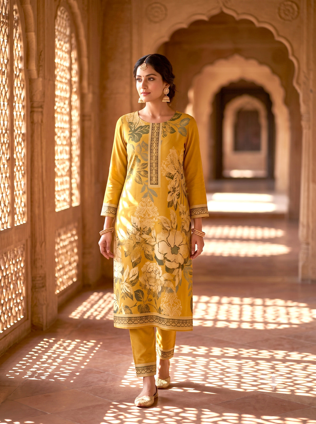 HOLDIT Arshiya 02 Women's Unstitched Viscose Suit Dress Material – Mustard – front