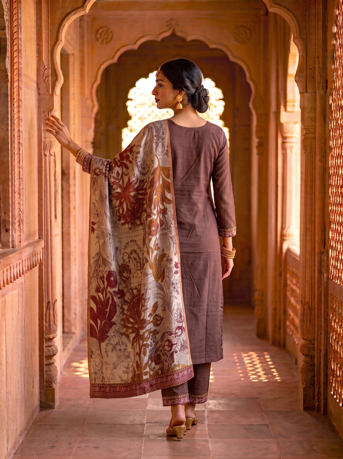 HOLDIT Arshiya 05 Women's Unstitched Viscose Suit Dress Material – Coffee Brown – view 2