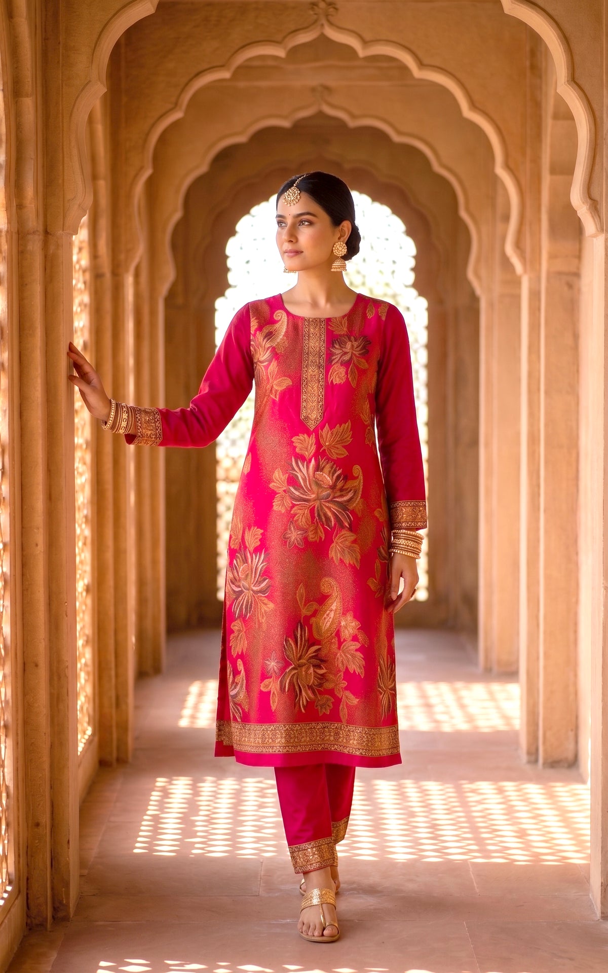 HOLDIT Arshiya 06 Women's Unstitched Viscose Suit Dress Material – Gajri Pink – front