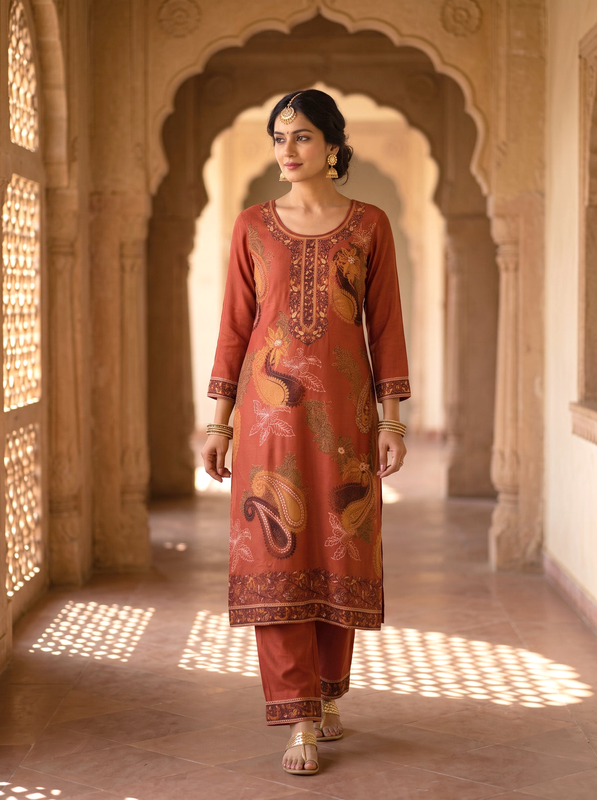 HOLDIT Arshiya 07 Women's Unstitched Viscose Suit Dress Material – Rust – front