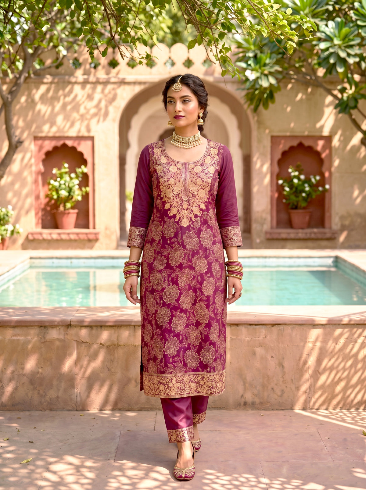 HOLDIT Alisha 01 Women's Unstitched Viscose Suit Dress Material – Purple – front
