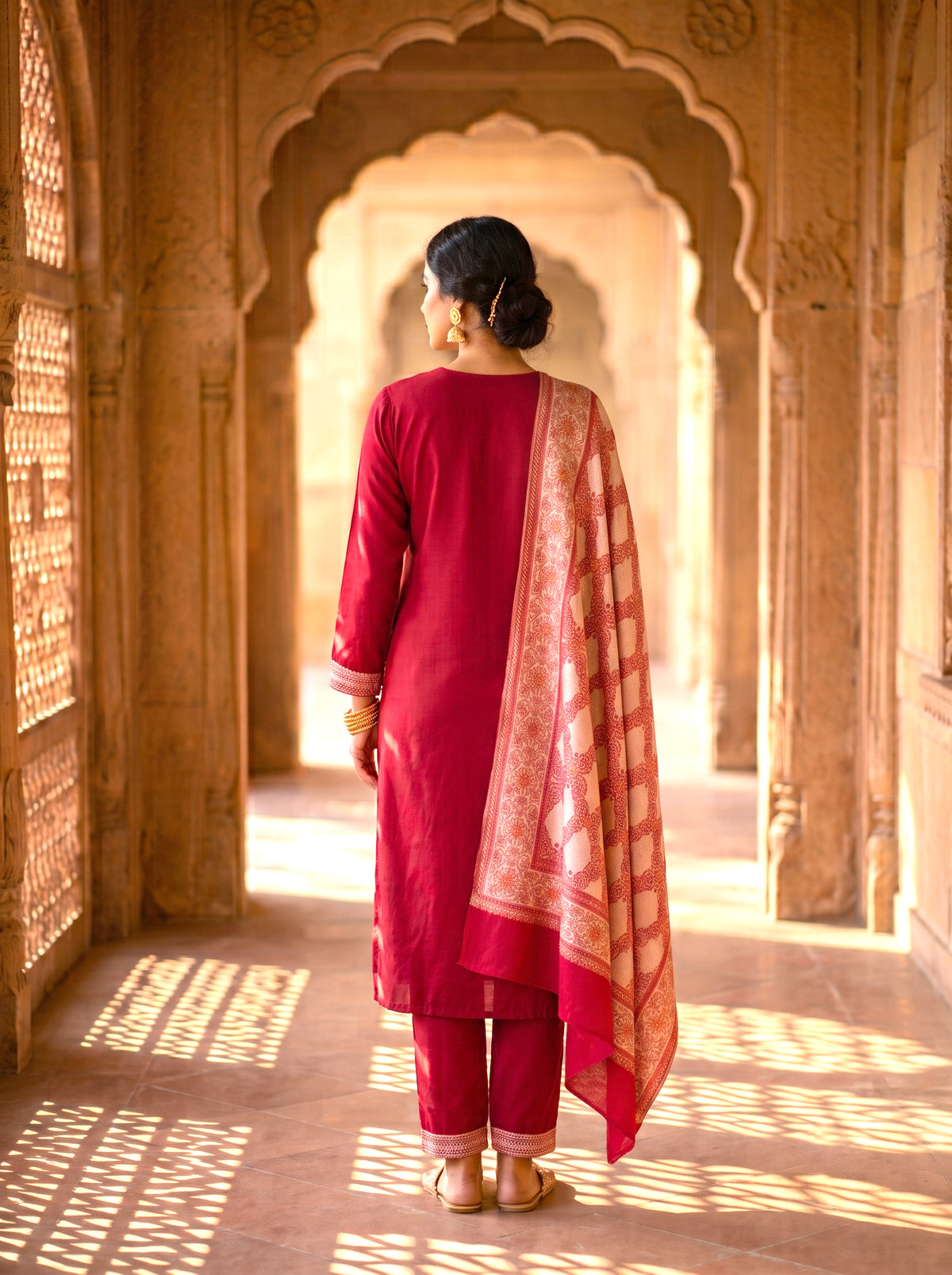 HOLDIT Ameen 02 Women's Unstitched Viscose Suit Dress Material – Maroon – view 2