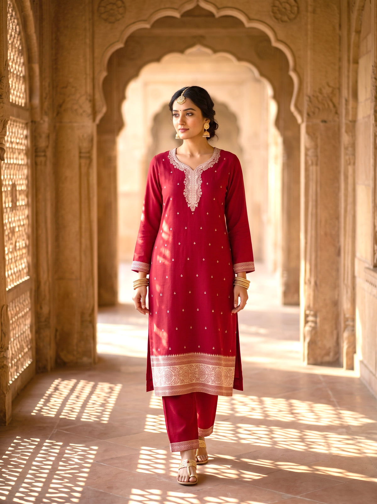HOLDIT Ameen 02 Women's Unstitched Viscose Suit Dress Material – Maroon – front