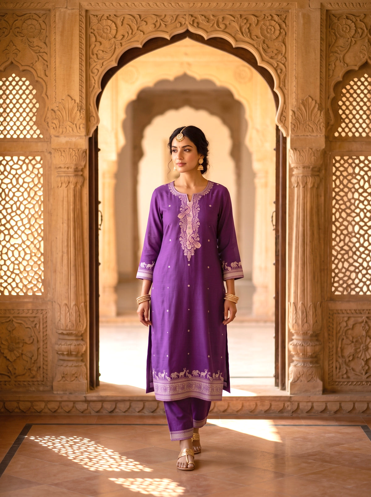 HOLDIT Ameen 01 Women's Unstitched Viscose Suit Dress Material – Purple – front
