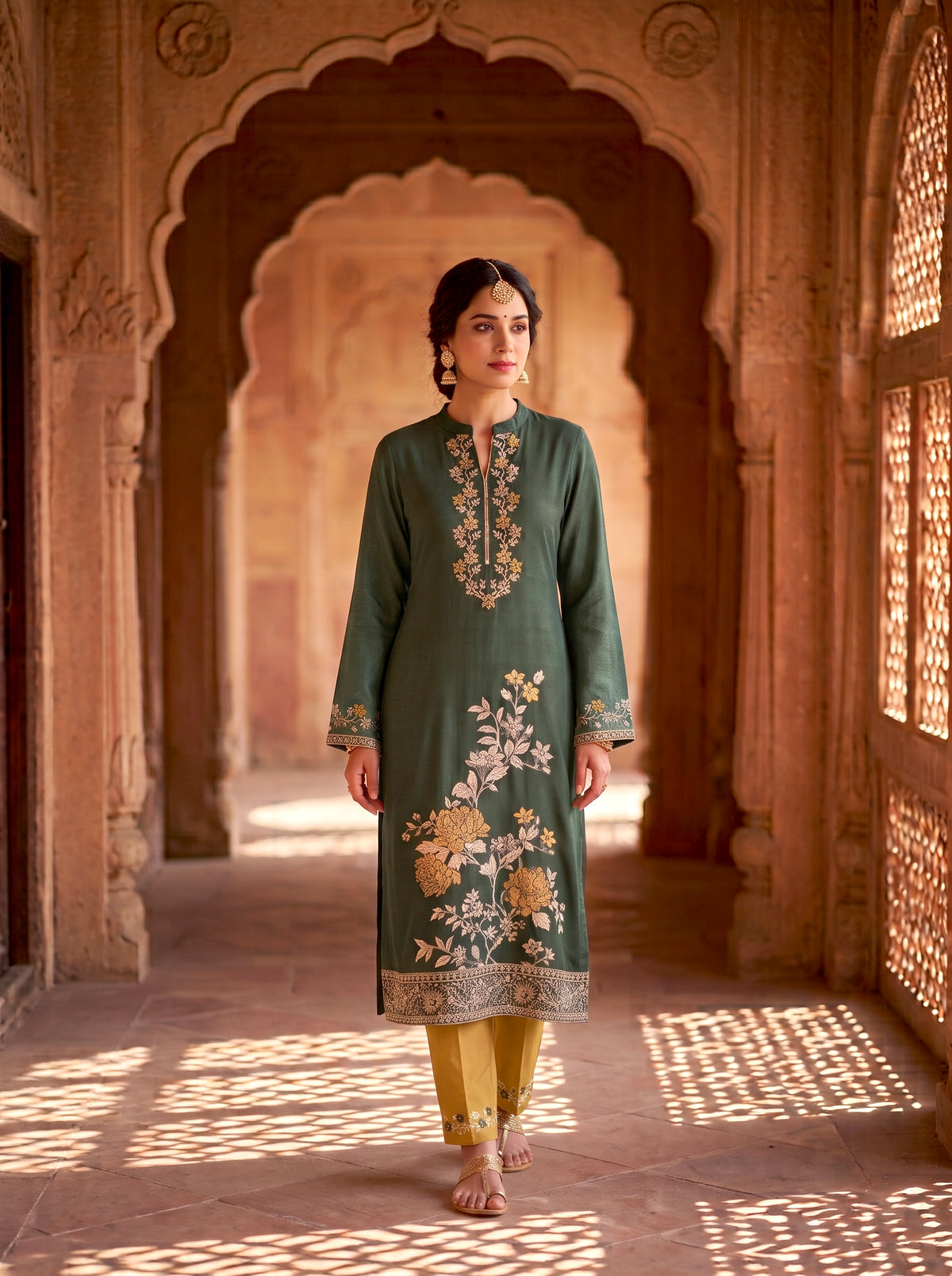 HOLDIT Habiba 02 Women's Unstitched Viscose Suit Dress Material – Bottle Green – front