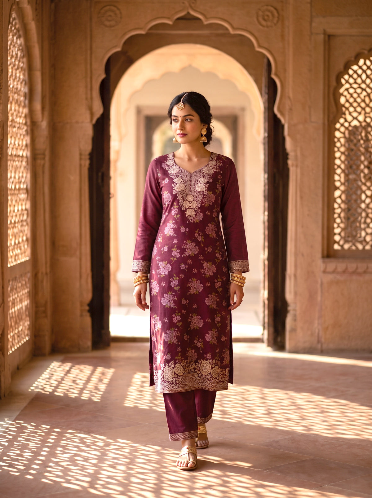 HOLDIT Imaan 02 Women's Unstitched Viscose Suit Dress Material – Wine – front