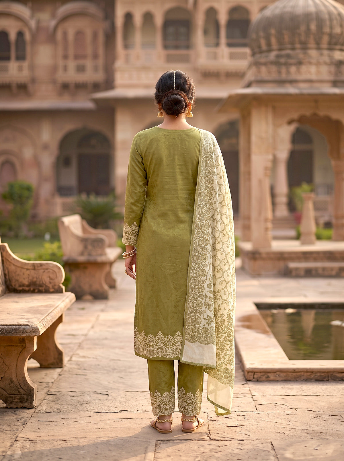 HOLDIT Khushboo 02 Women's Unstitched Viscose Suit Dress Material – Mehndi Green – view 2