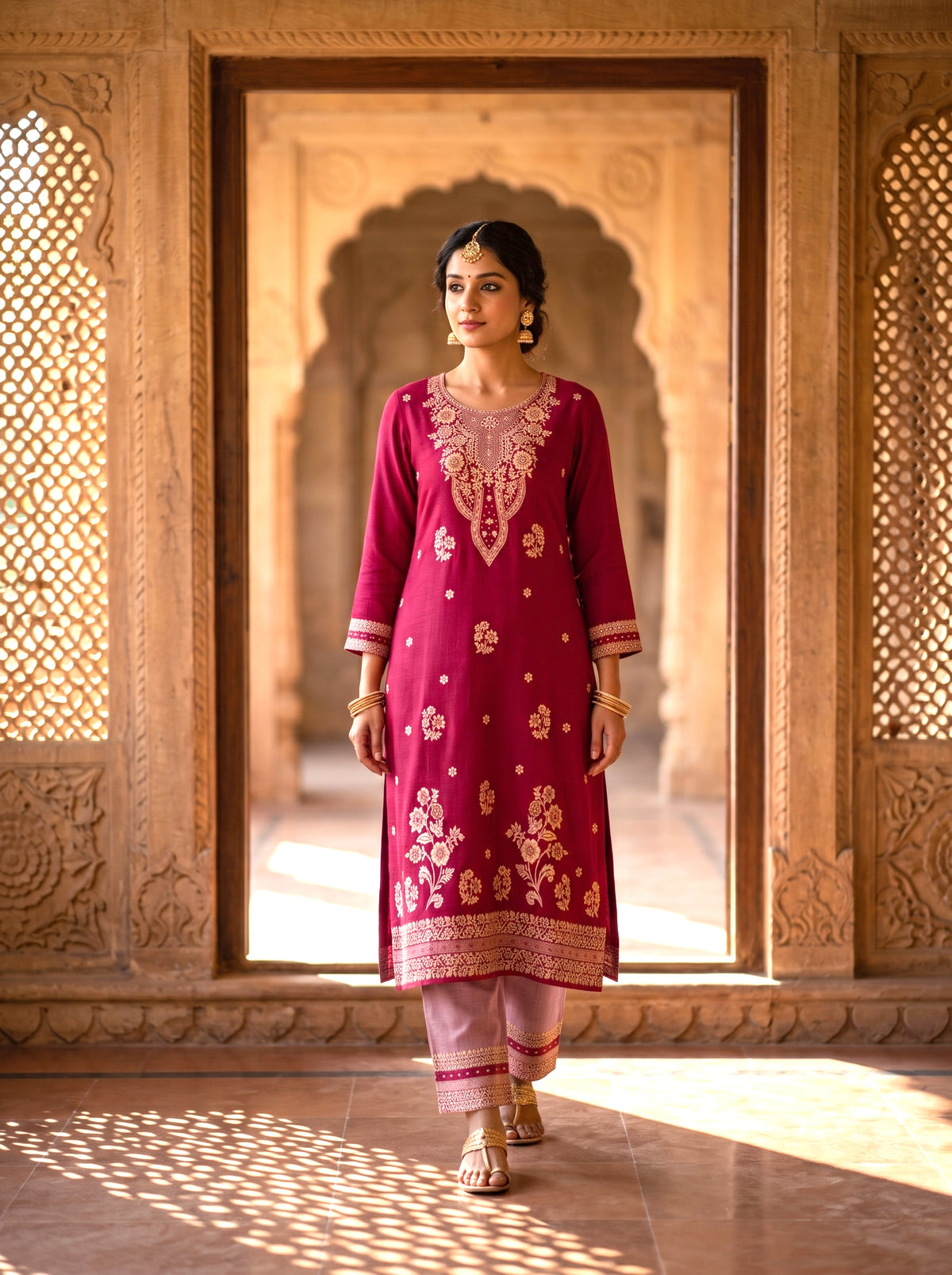 HOLDIT Kusum 02 Women's Unstitched Viscose Suit Dress Material – Maroon – front