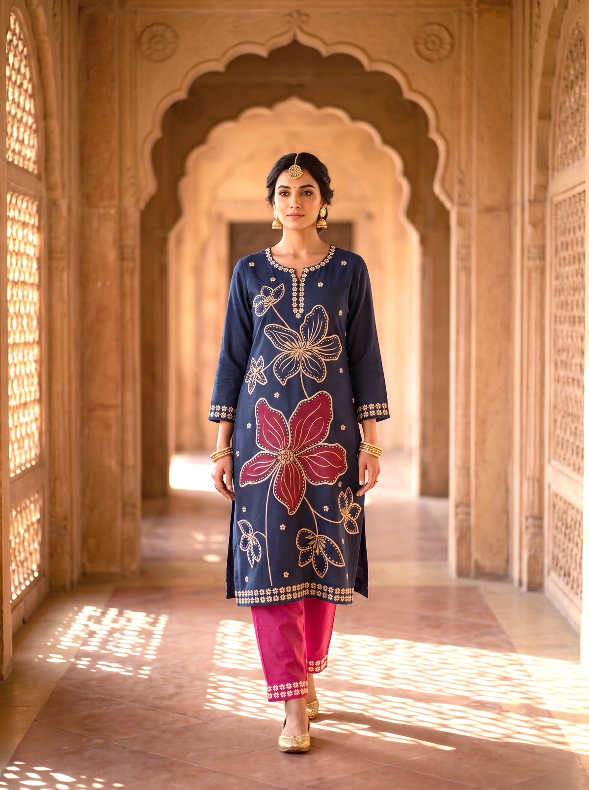 HOLDIT Kuskum 01 Women's Unstitched Viscose Suit Dress Material – Air Force Blue – front