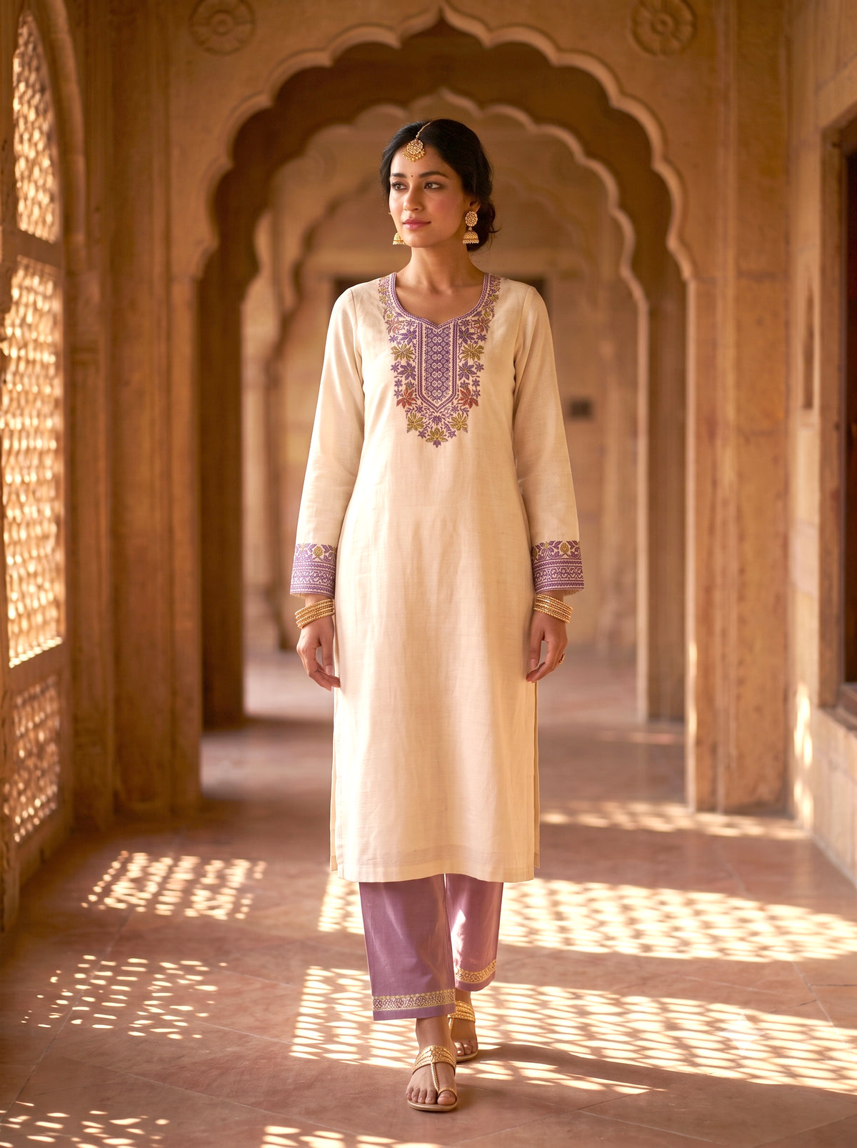 HOLDIT Leena 01 Women's Unstitched Viscose Suit Dress Material – White – front