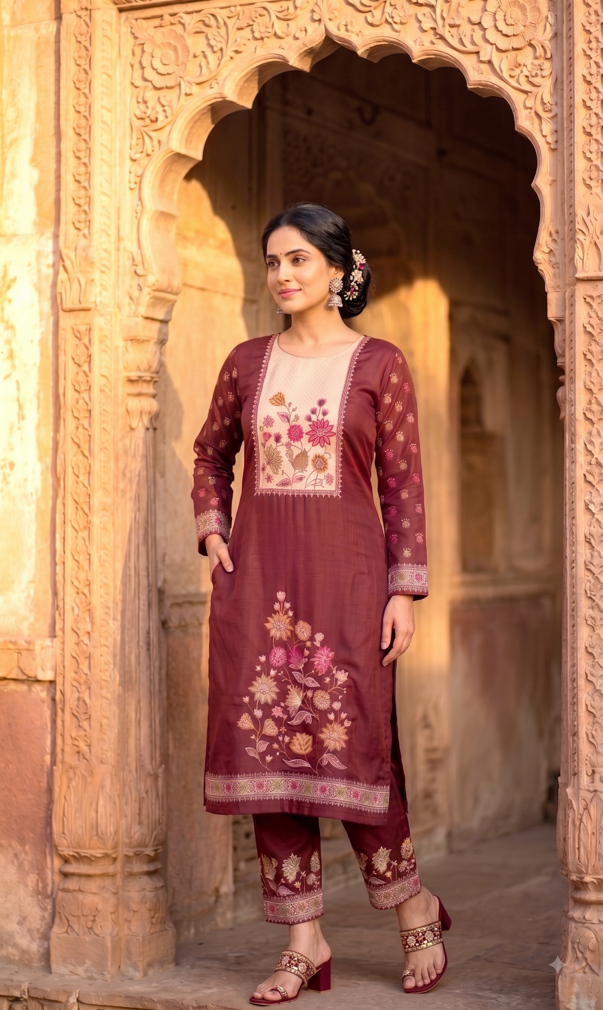 HOLDIT Liyana 03 Women's Unstitched Viscose Suit Dress Material – Maroon – front