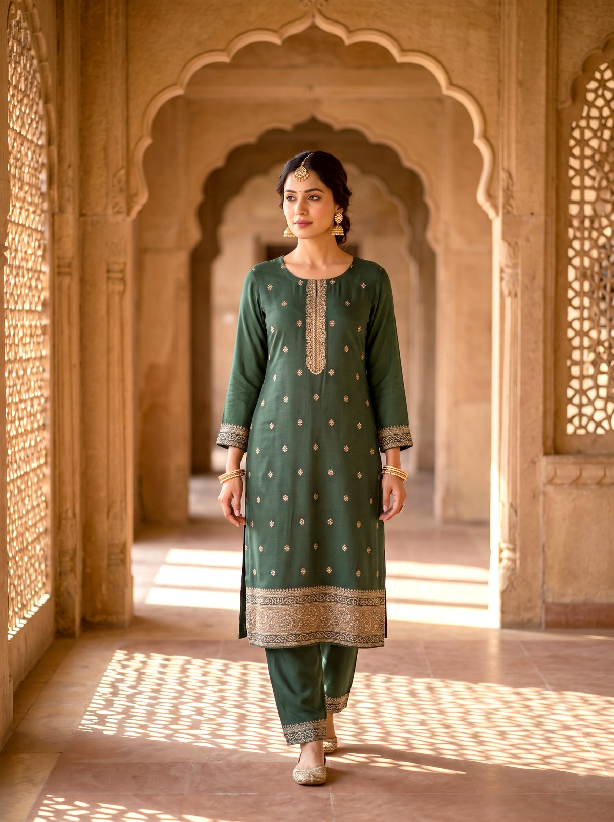 HOLDIT Liyana 01 Women's Unstitched Viscose Suit Dress Material – Bottle Green – front