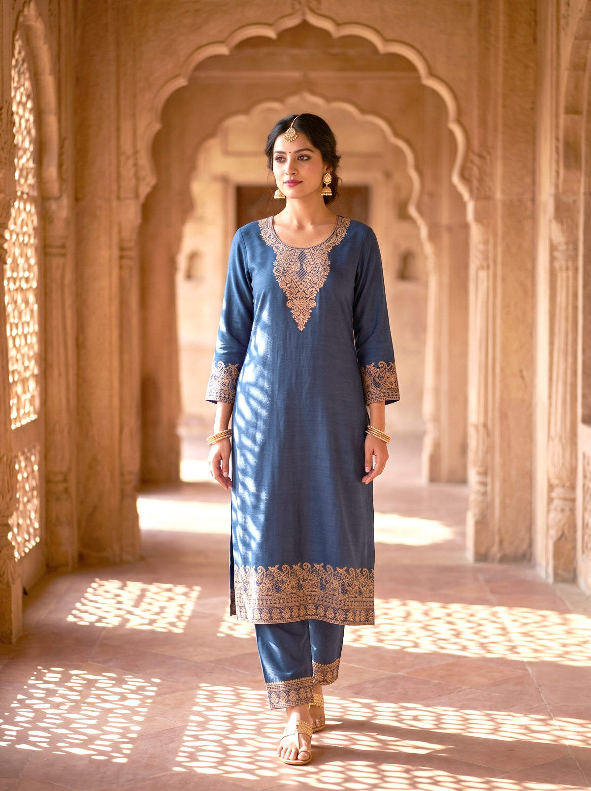 HOLDIT Malika 01 Women's Unstitched Viscose Suit Dress Material – Teal – front