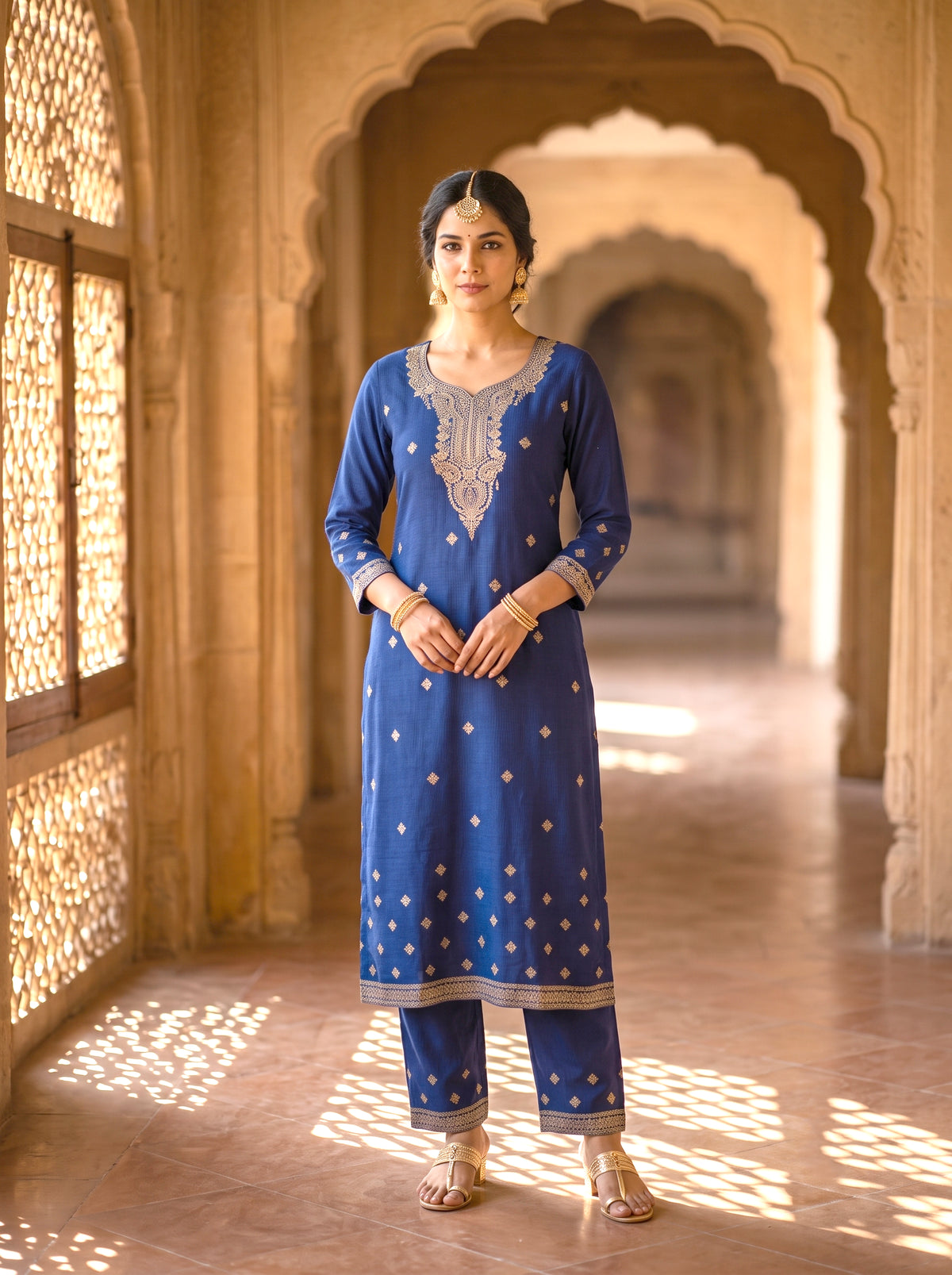HOLDIT Malika 02 Women's Unstitched Viscose Suit Dress Material – Air Force Blue – front