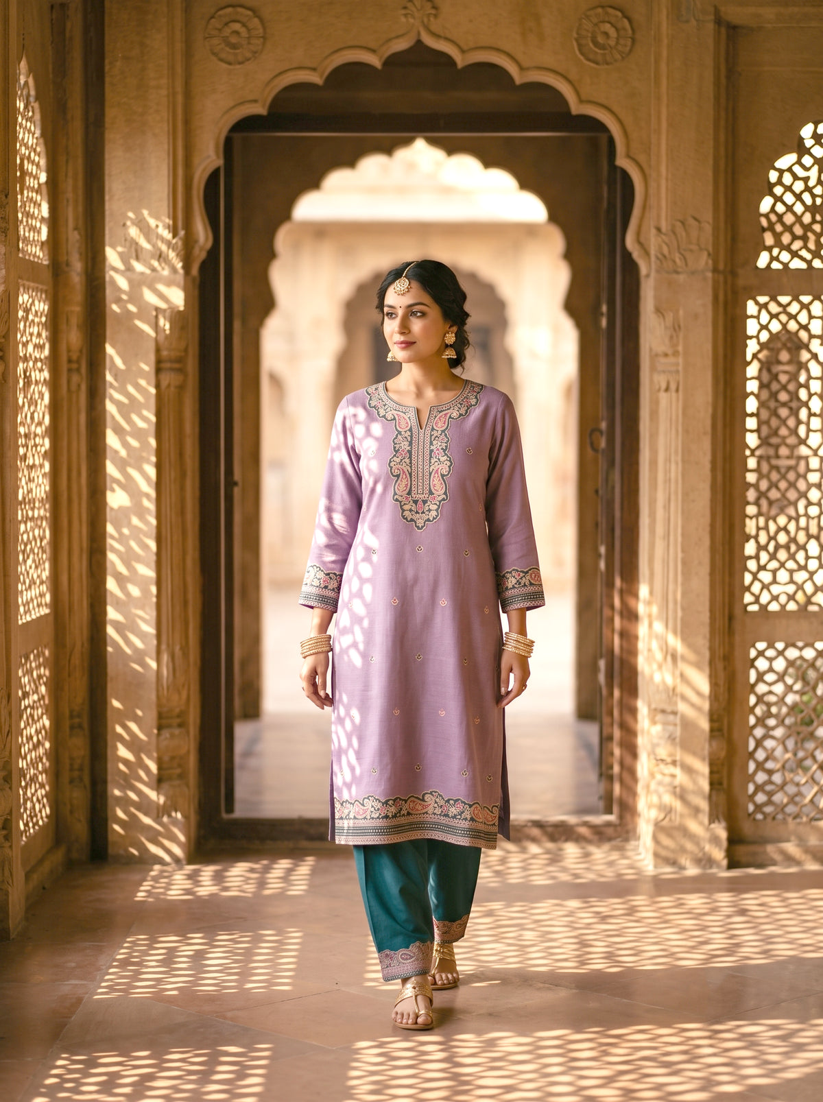 HOLDIT Mirha 04 Women's Unstitched Viscose Suit Dress Material – Lavender – front