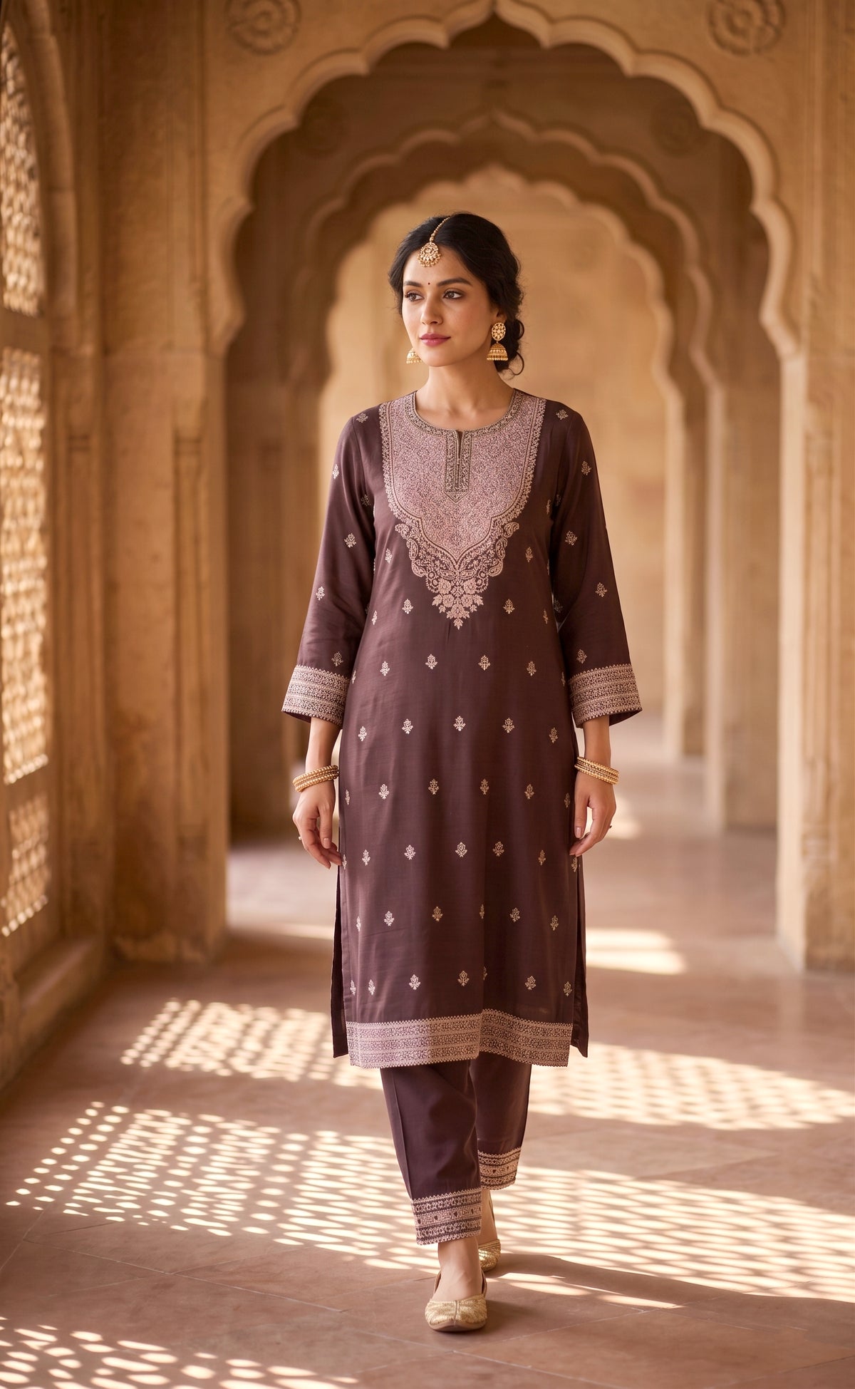HOLDIT Mirha 02 Women's Unstitched Viscose Suit Dress Material – Coffee Brown – front