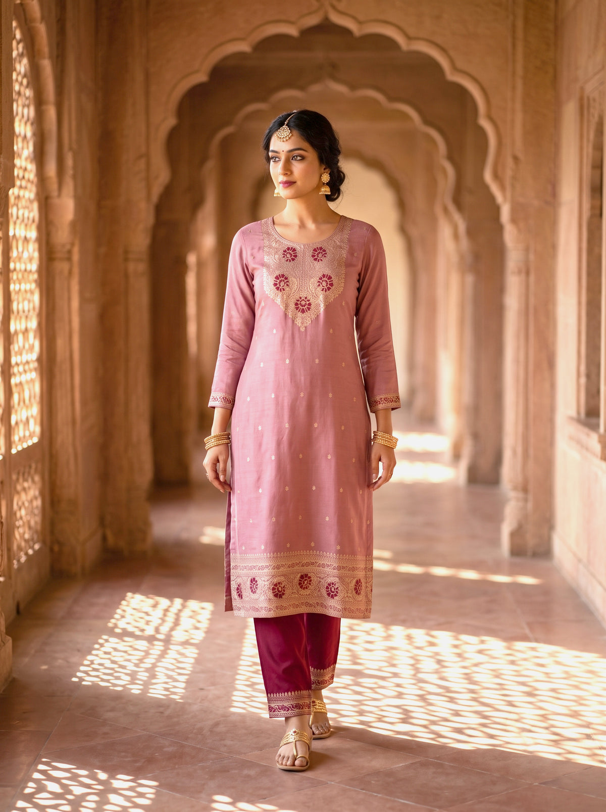 HOLDIT Mirha 01 Women's Unstitched Viscose Suit Dress Material – Onion Pink – front