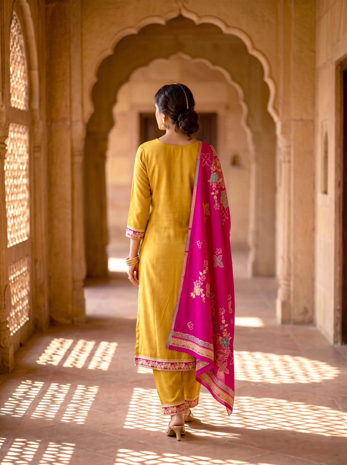 HOLDIT Naira 01 Women's Unstitched Viscose Suit Dress Material – Mustard – view 2