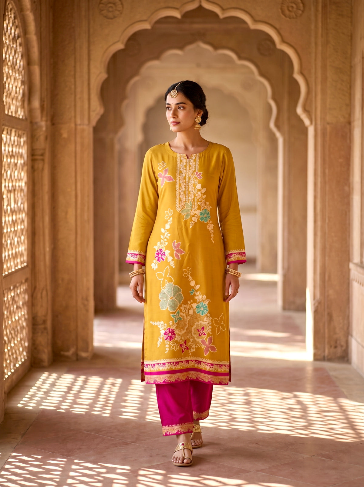 HOLDIT Naira 01 Women's Unstitched Viscose Suit Dress Material – Mustard – front