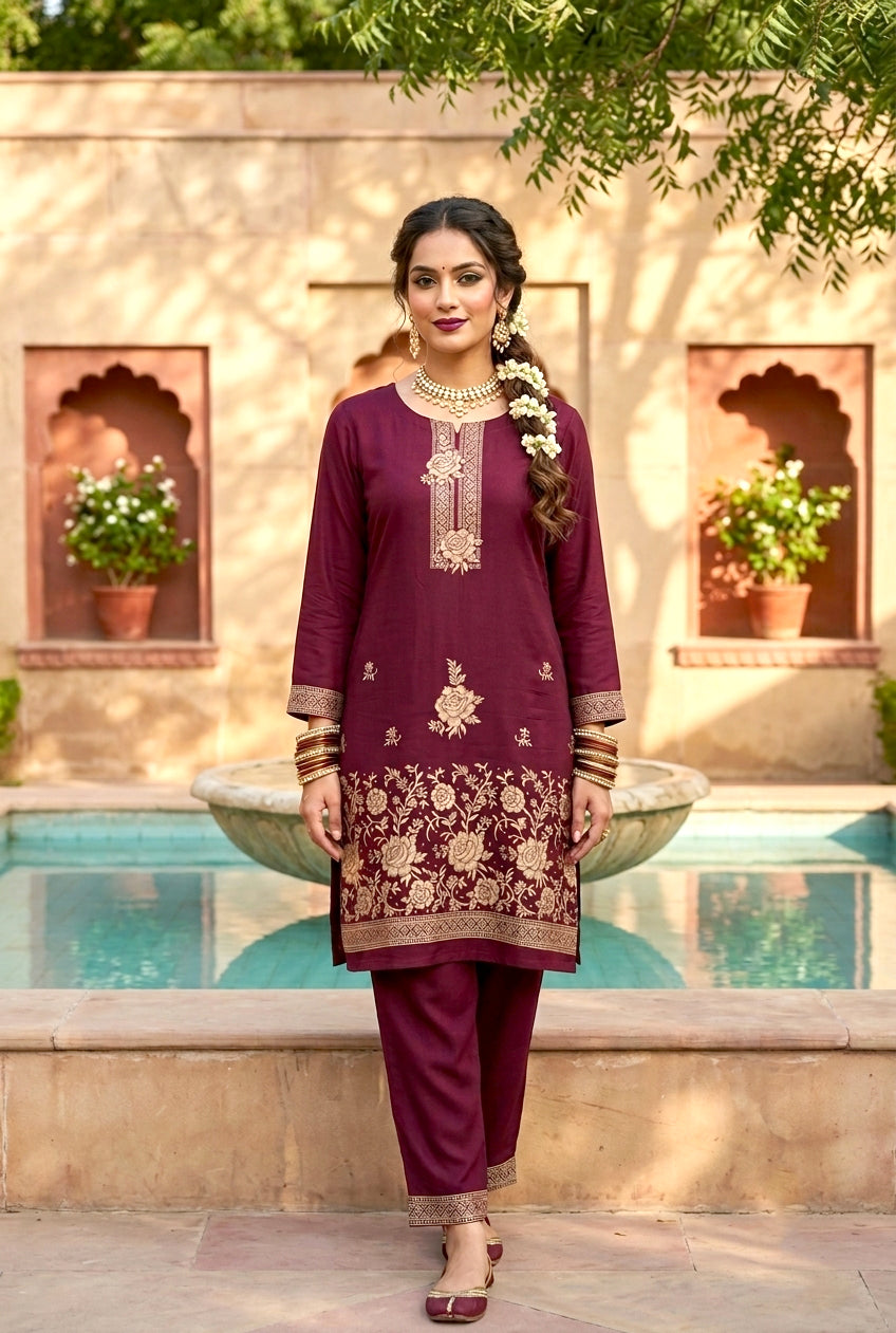 HOLDIT Nasreen 35 Women's Unstitched Viscose Suit Dress Material – Maroon – front