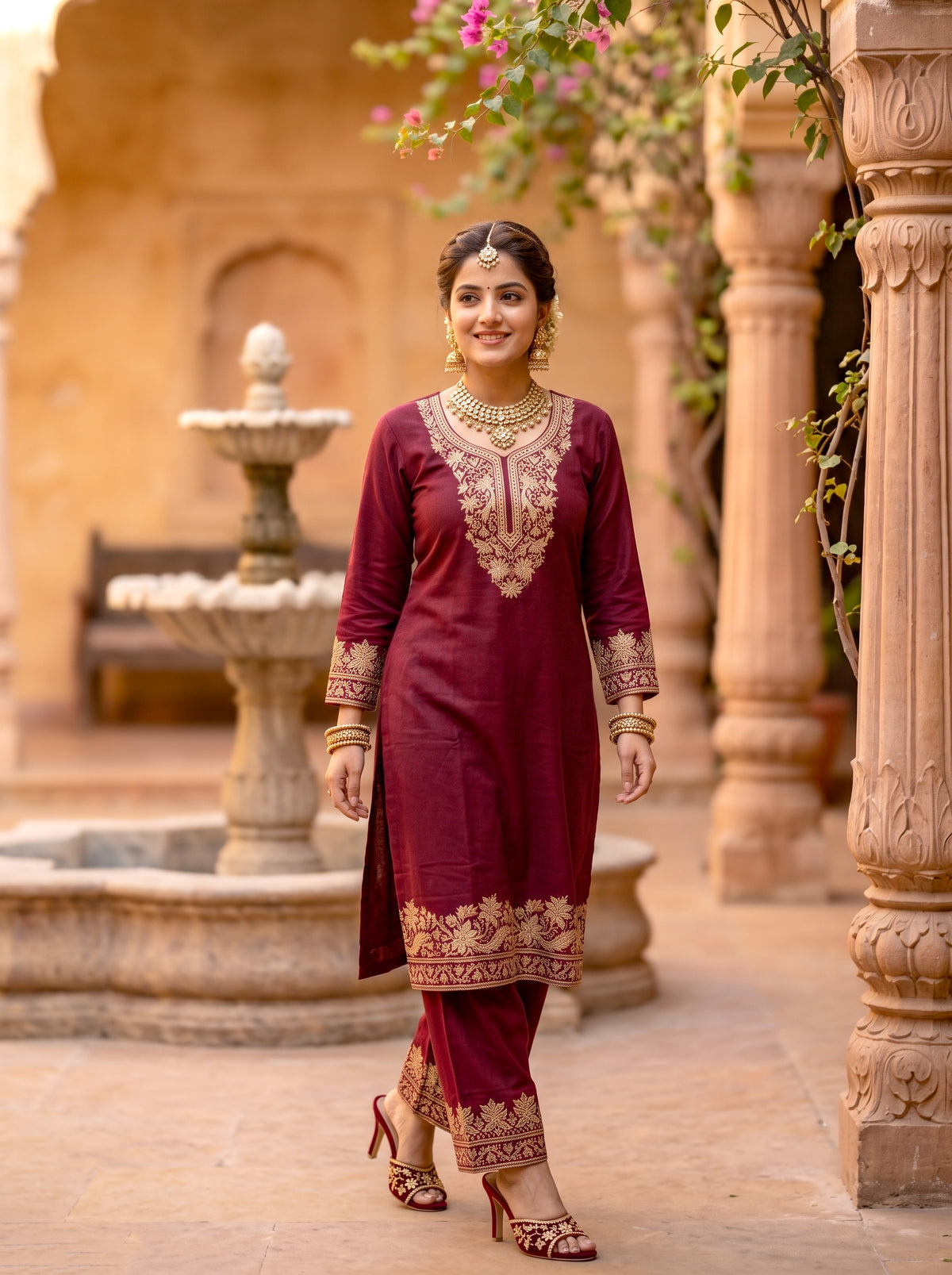 HOLDIT Nasreen 36 Women's Unstitched Viscose Suit Dress Material – Maroon – front
