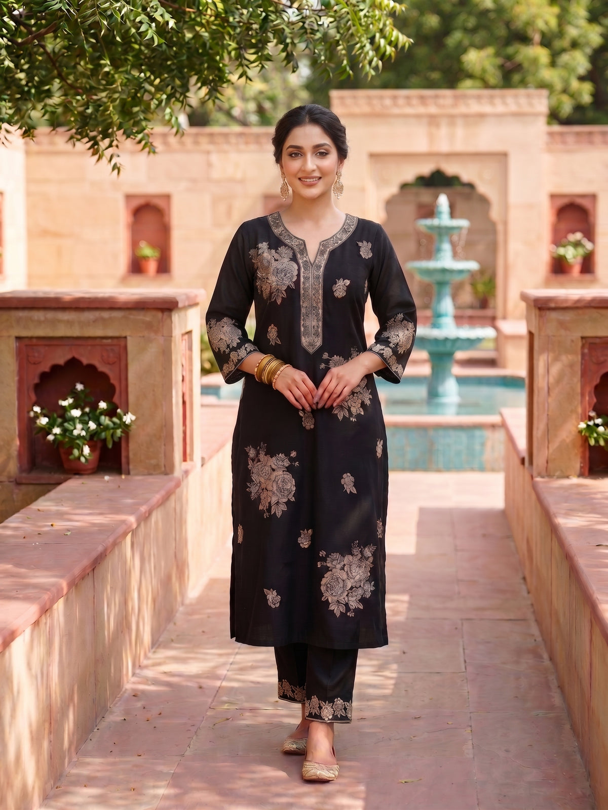 HOLDIT Nasreen 33 Women's Unstitched Viscose Suit Dress Material – Black – front