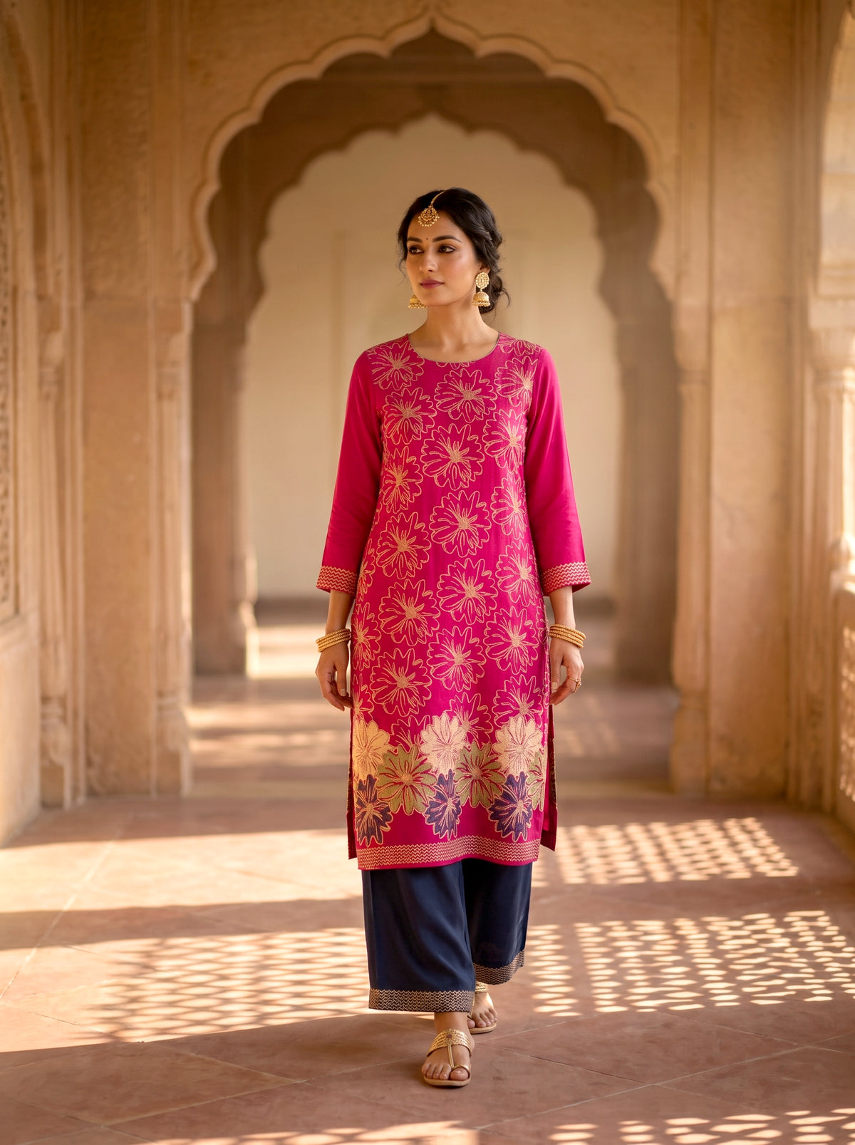 HOLDIT Rehmat 02 Women's Unstitched Viscose Suit Dress Material – Rose Pink – front