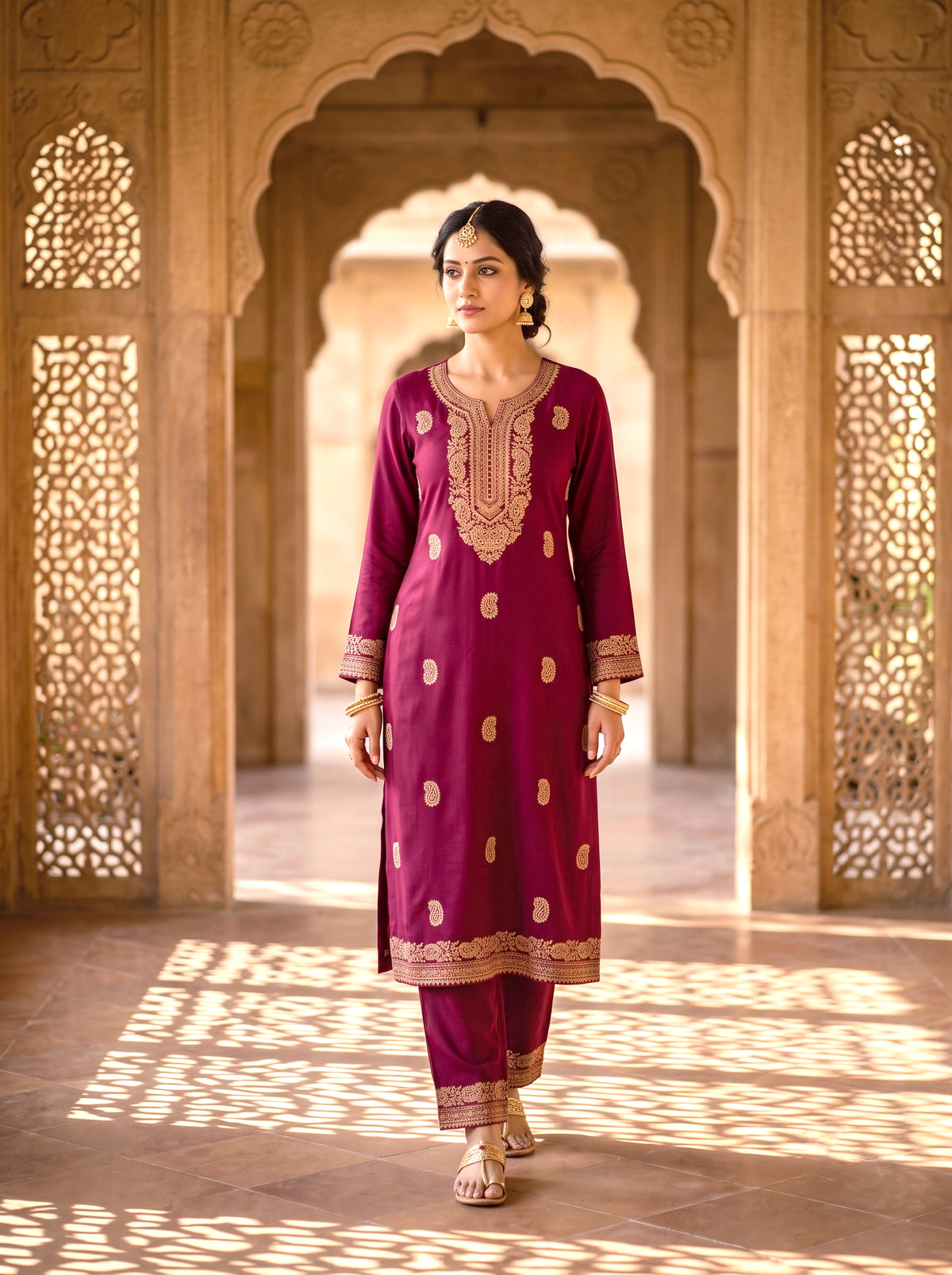 HOLDIT Rishman 01 Women's Unstitched Viscose Suit Dress Material – Maroon – front