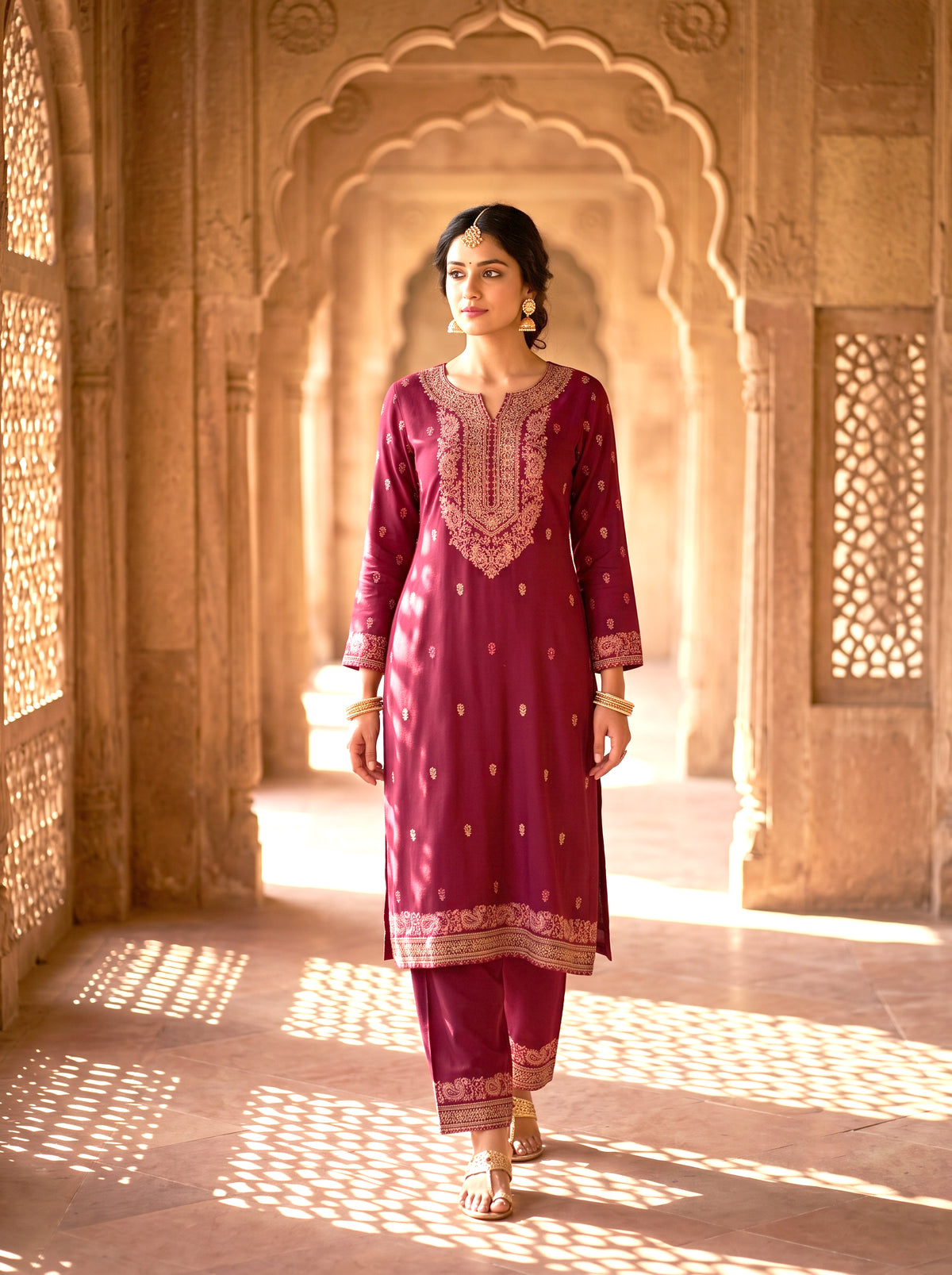 HOLDIT Rishman 02 Women's Unstitched Viscose Suit Dress Material – Maroon – front