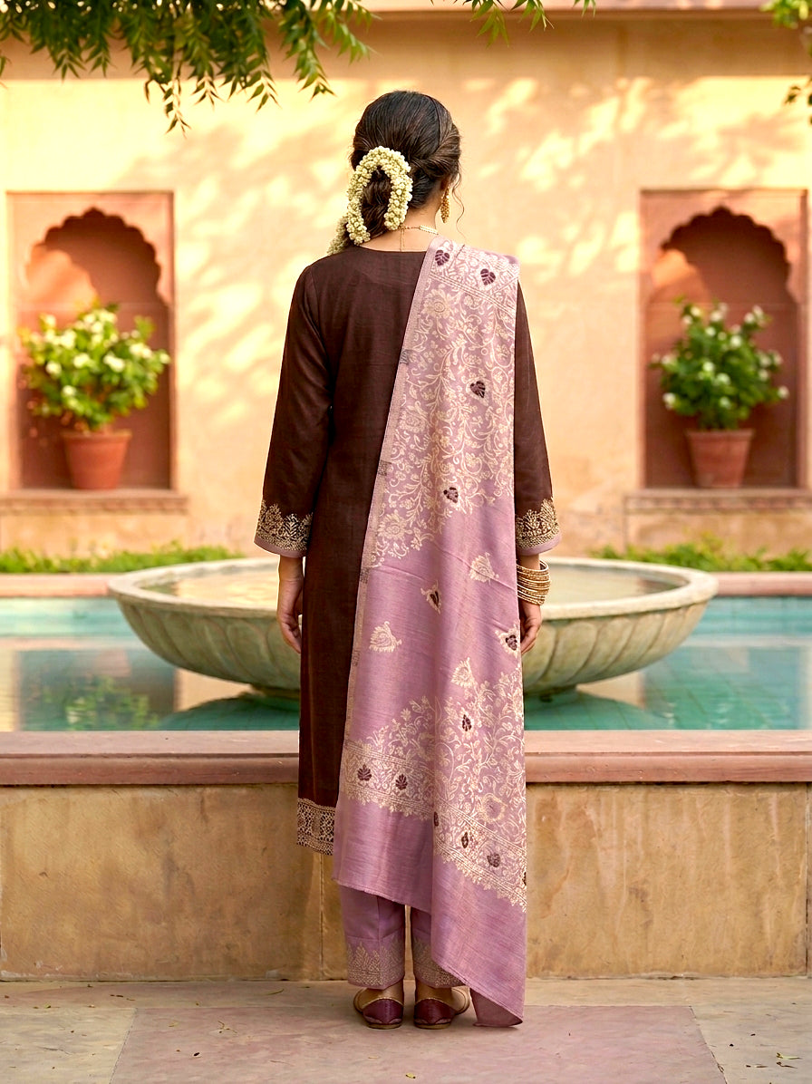 SAFAA Salima 08 Women's Unstitched Woolen Suit Dress Material – Coffee Brown – view 2