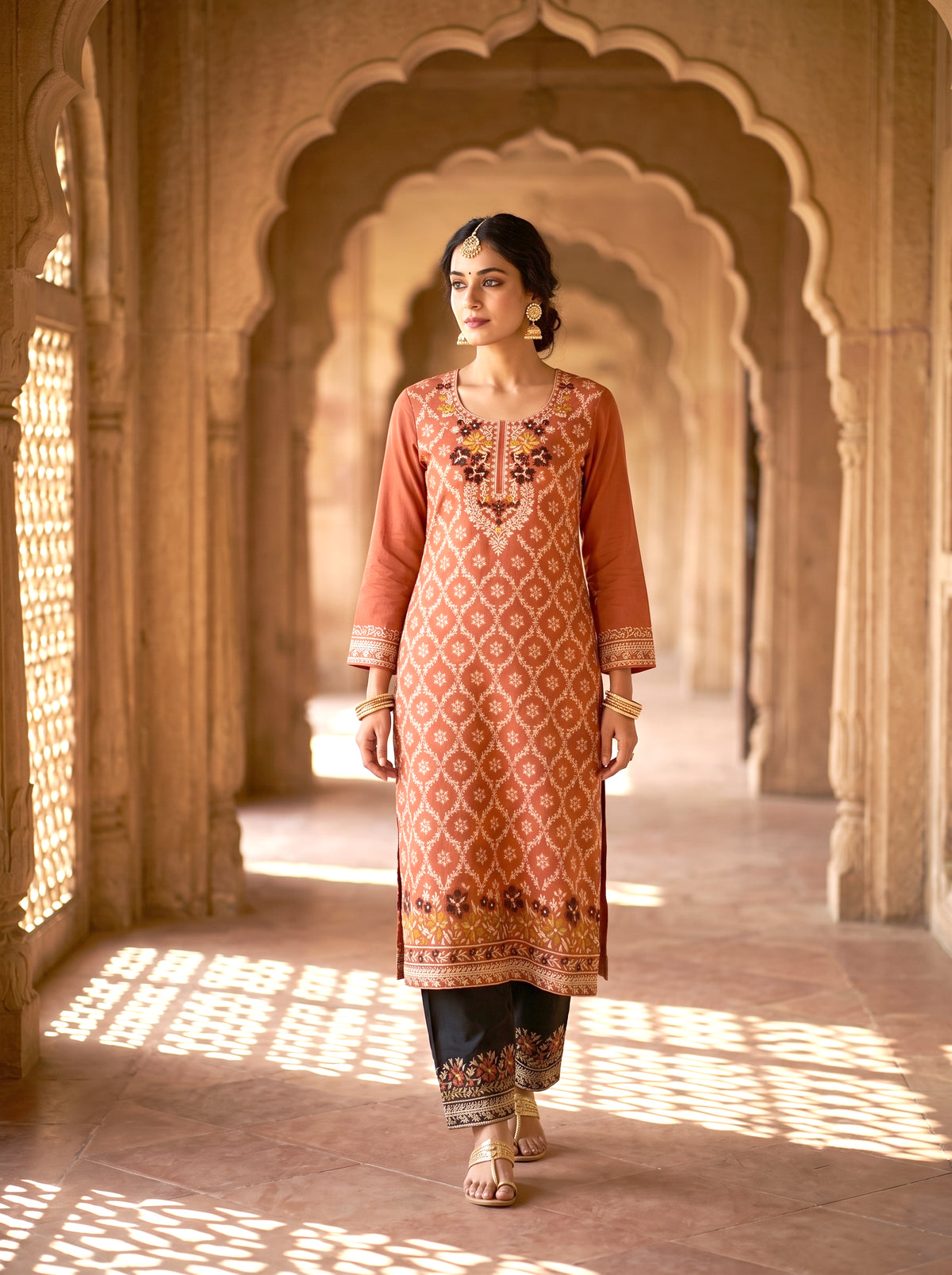 SAFAA Salima 07 Women's Unstitched Woolen Suit Dress Material – Rust – front
