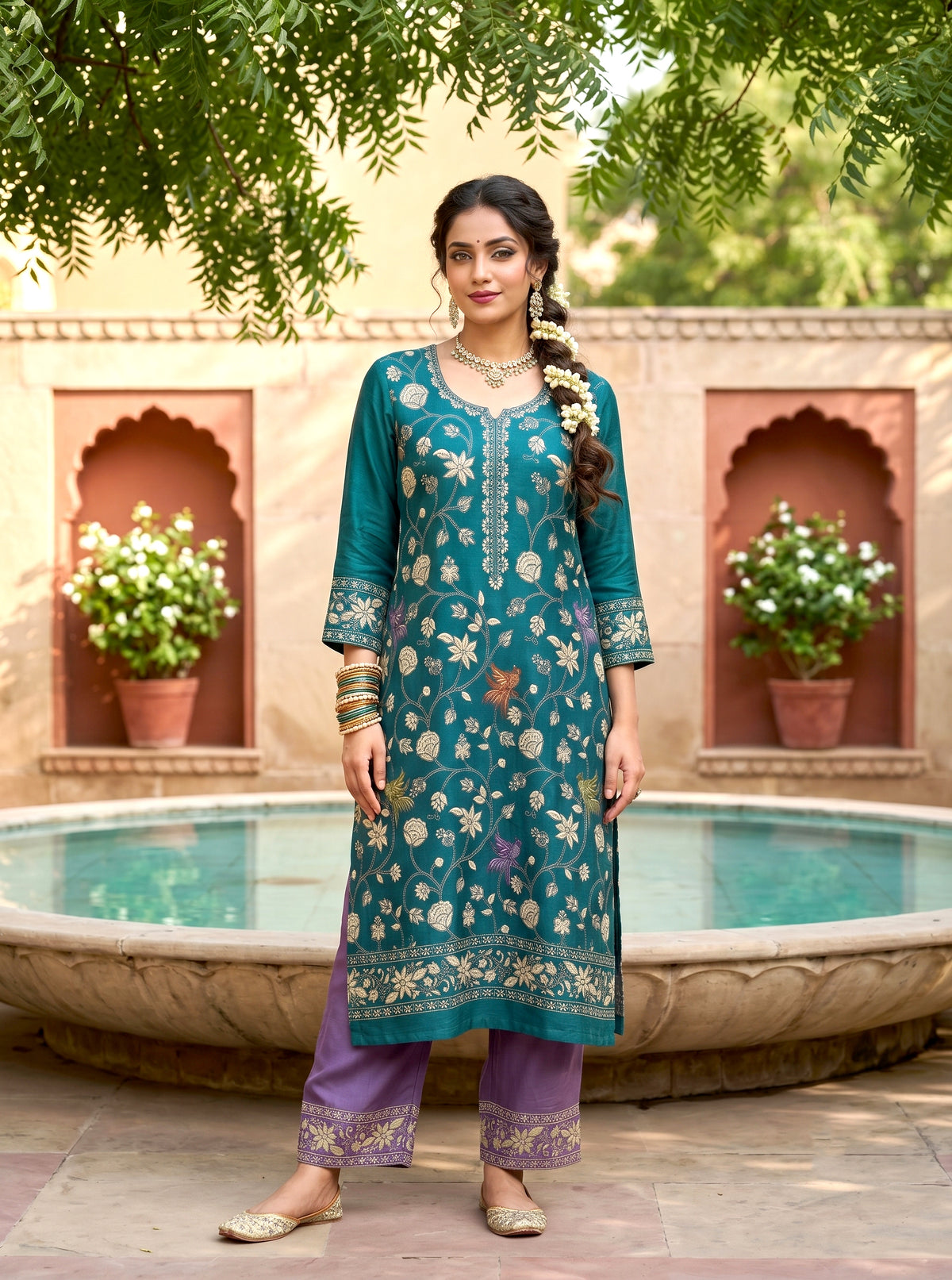 SAFAA Salima 06 Women's Unstitched Woolen Suit Dress Material – Teal – front