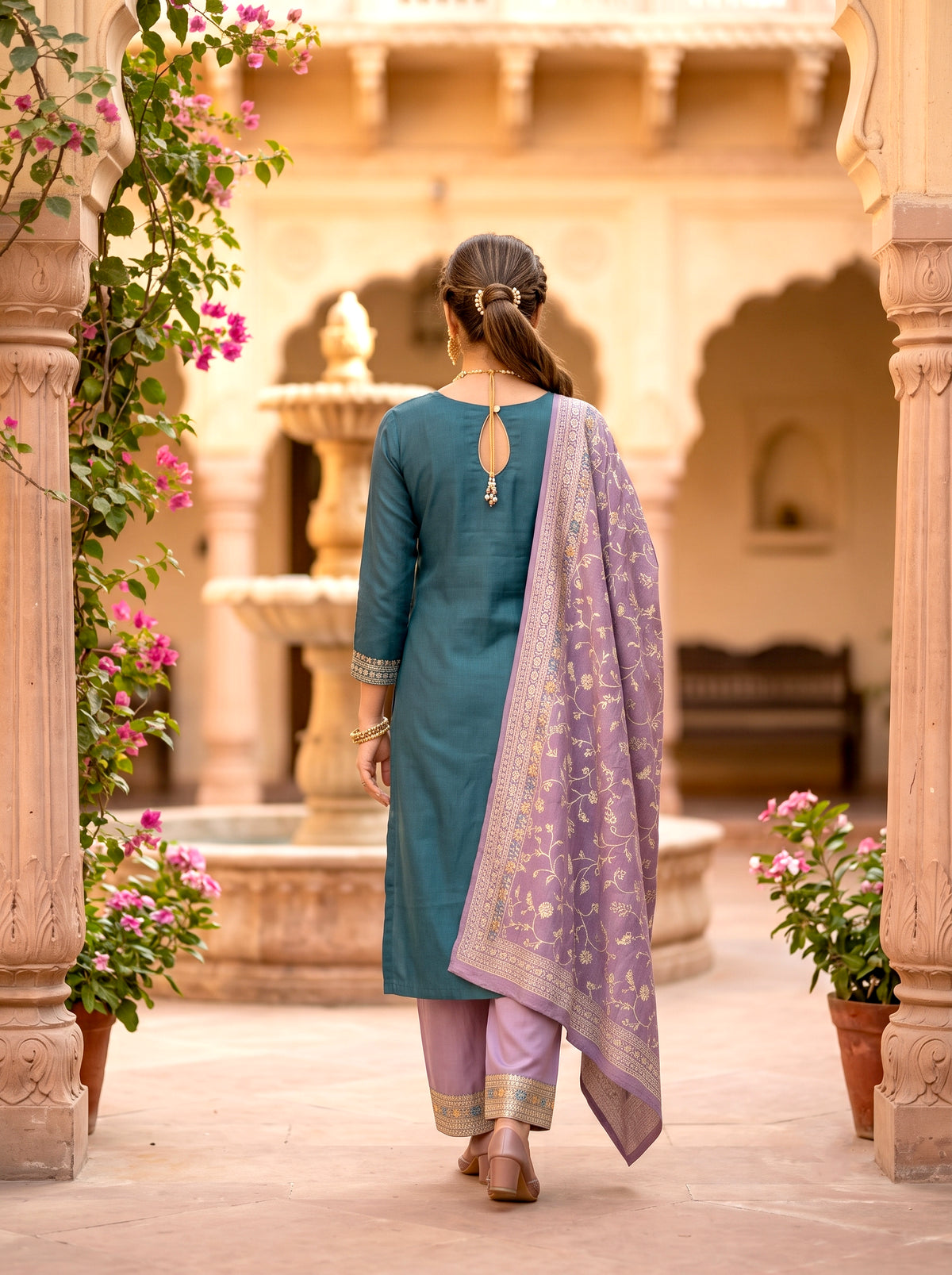 SAFAA Salima 05 Women's Unstitched Woolen Suit Dress Material – Teal – view 2