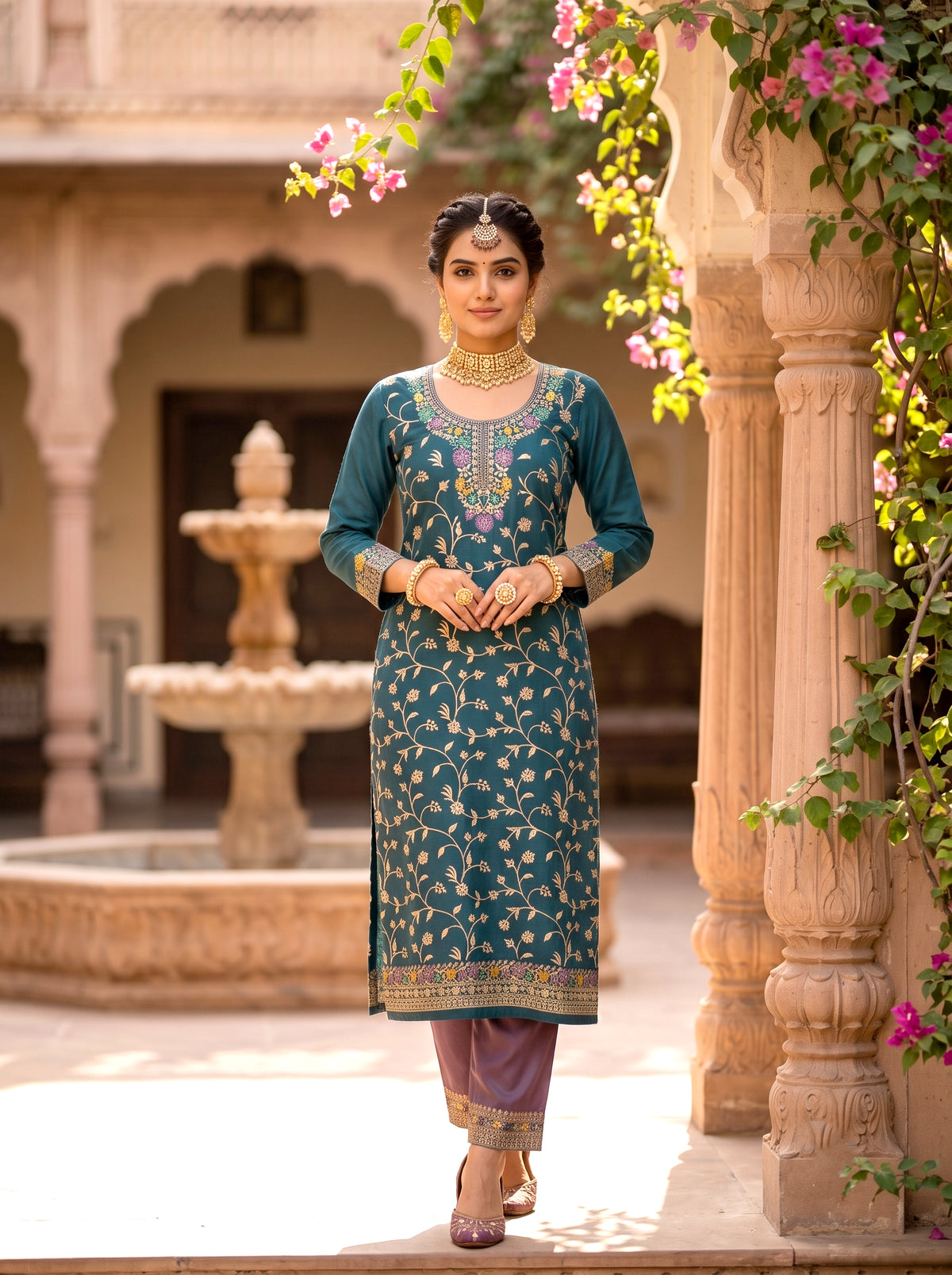 SAFAA Salima 05 Women's Unstitched Woolen Suit Dress Material – Teal – front