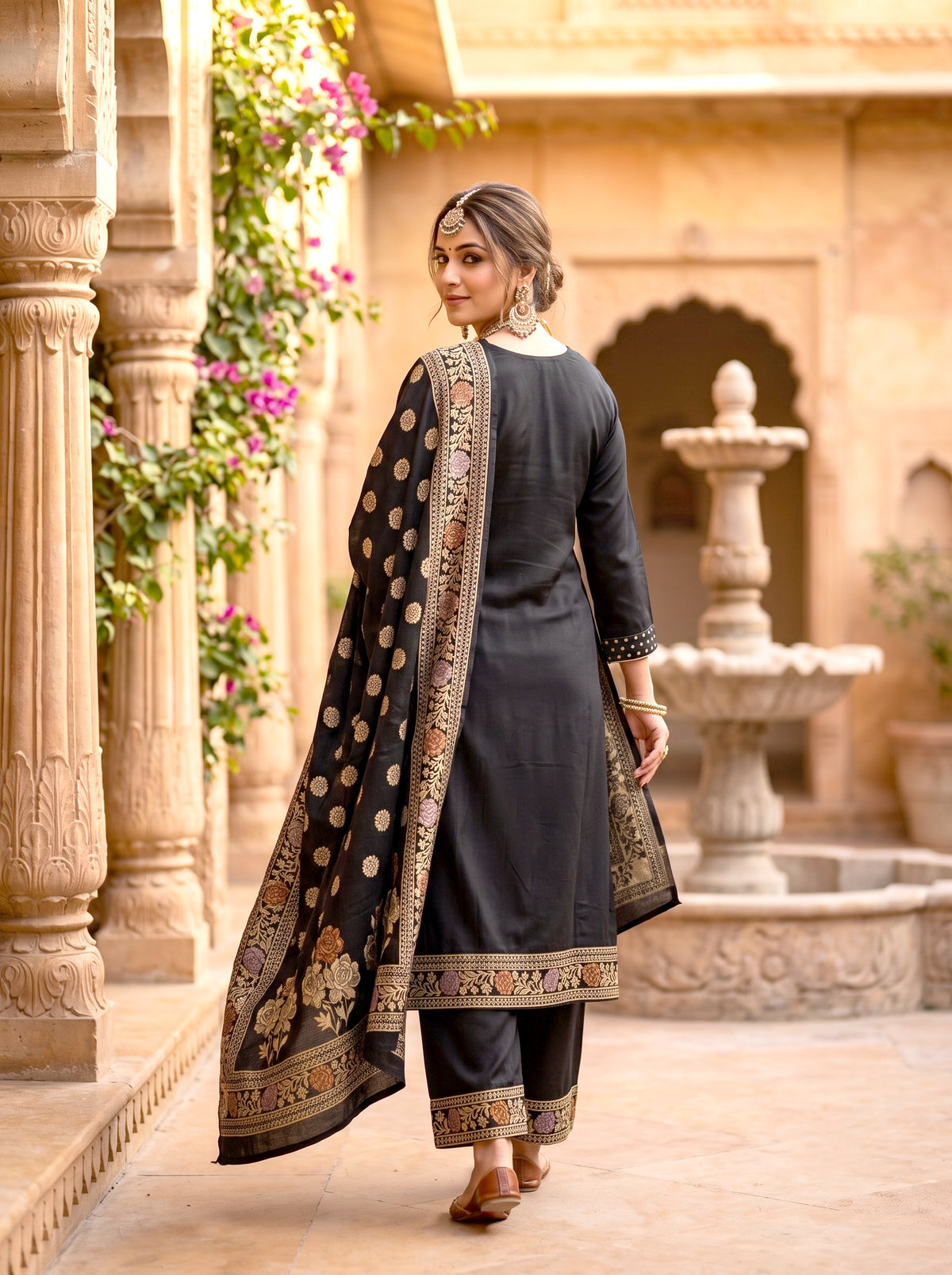 SAFAA Salima 04 Women's Unstitched Woolen Suit Dress Material – Black – view 2