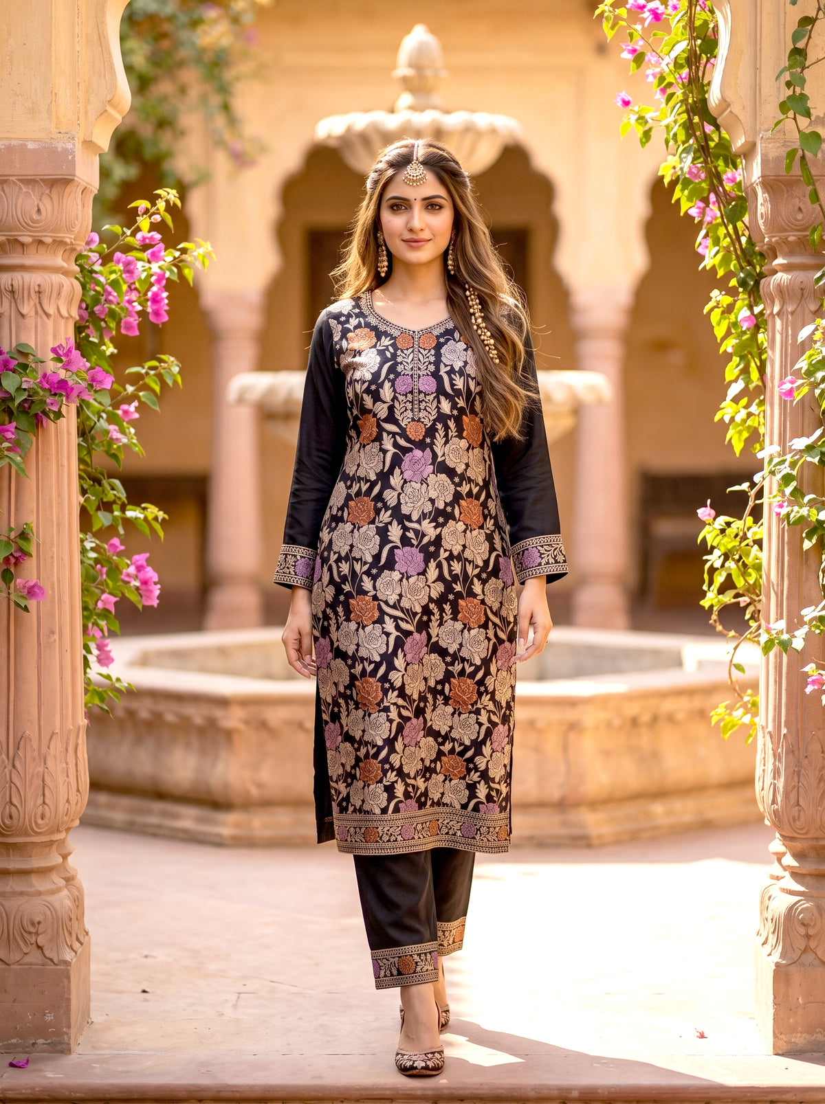 SAFAA Salima 04 Women's Unstitched Woolen Suit Dress Material – Black – front