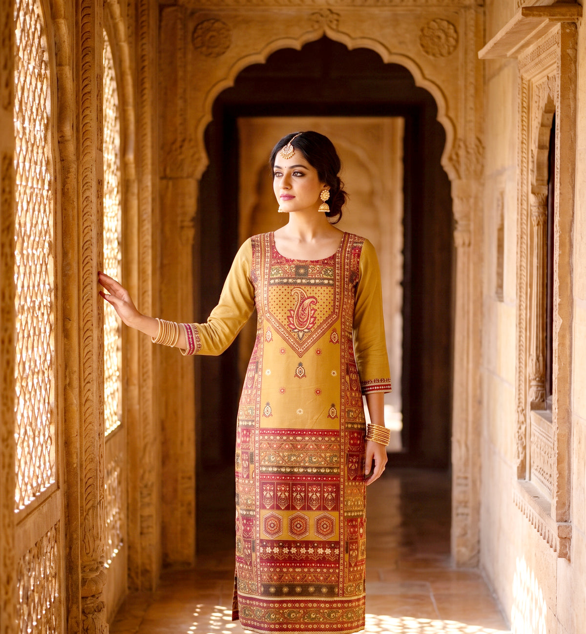 SAFAA Sehar 03 Women's Unstitched Woolen Suit Dress Material – Mustard – front