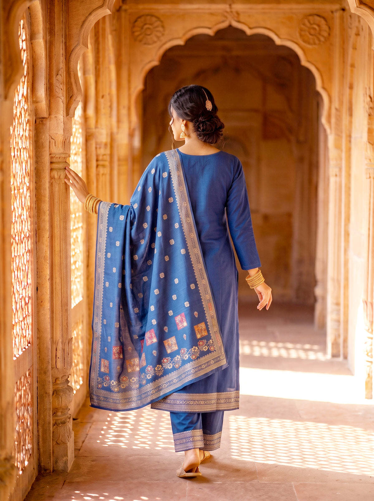 SAFAA Sehar 02 Women's Unstitched Woolen Suit Dress Material – Air Force Blue – view 2