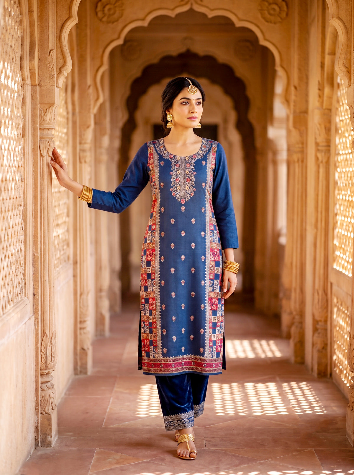 SAFAA Sehar 02 Women's Unstitched Woolen Suit Dress Material – Air Force Blue – front